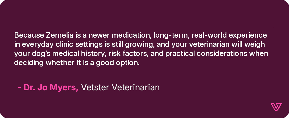 Veterinarian Jo discusses zenrelia's newness as a pet medication.