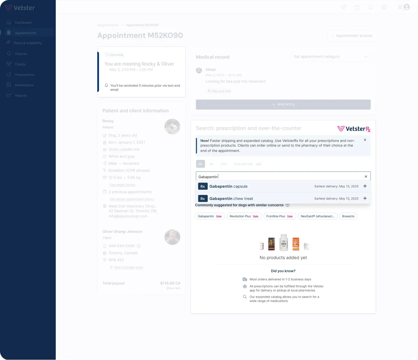 An image of Vetster's RX UI