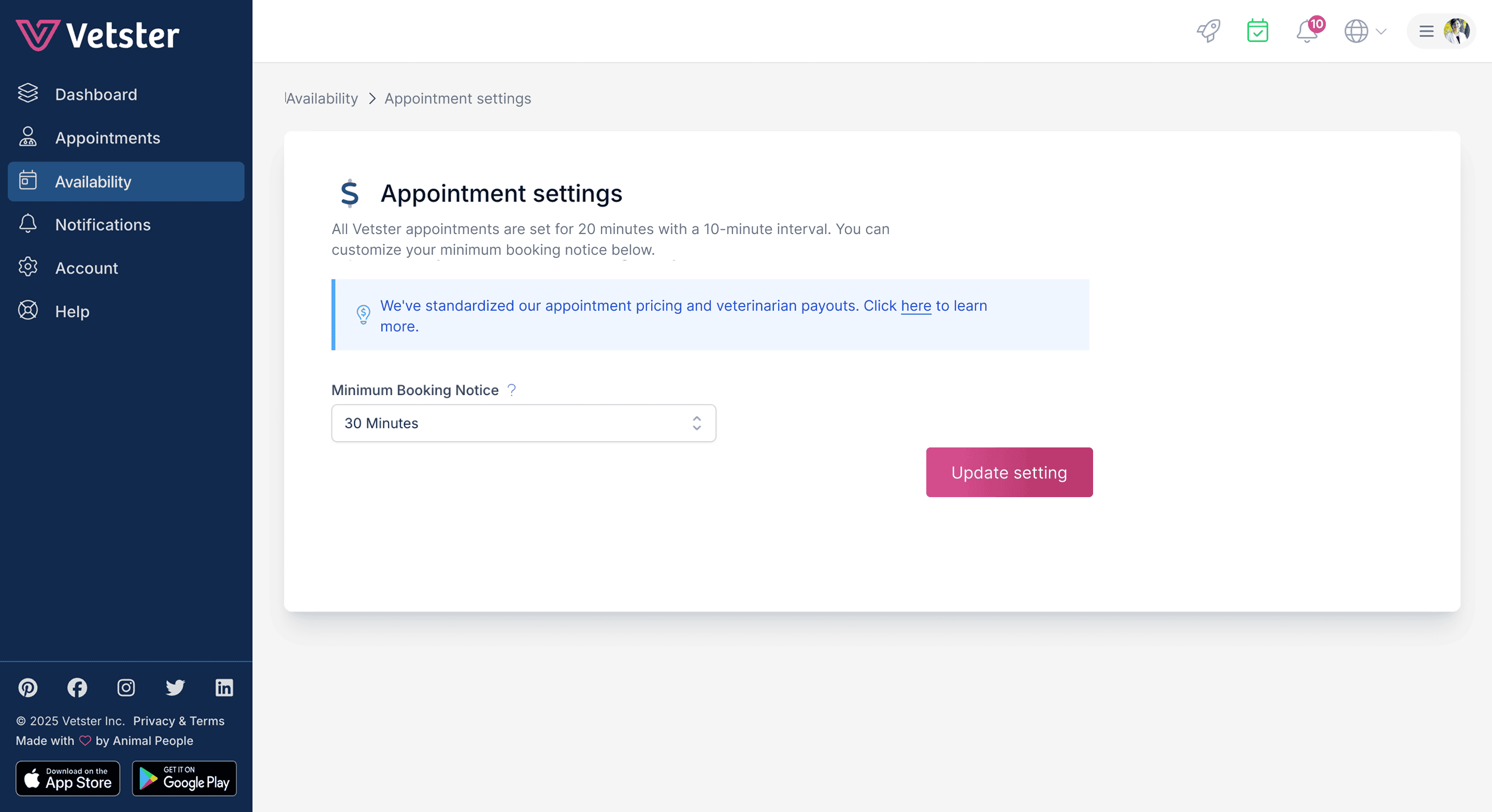 Appointment dashboard settings